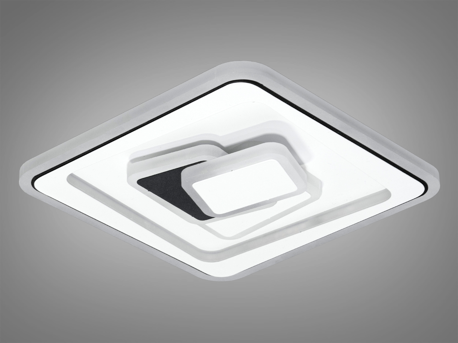 Мінімалістична квадратна стельова лампа з акцентом на геометричний дизайн. Підходить для офісних приміщень.