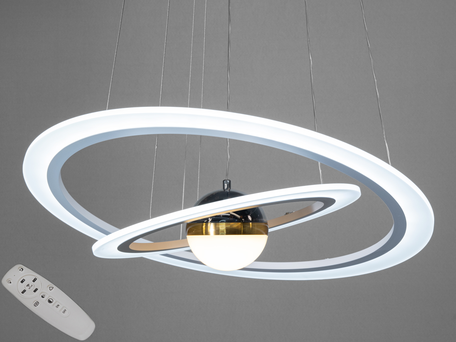 Світлодіодна люстра 2391-600+400WH-LS біла з пультом 85Вт