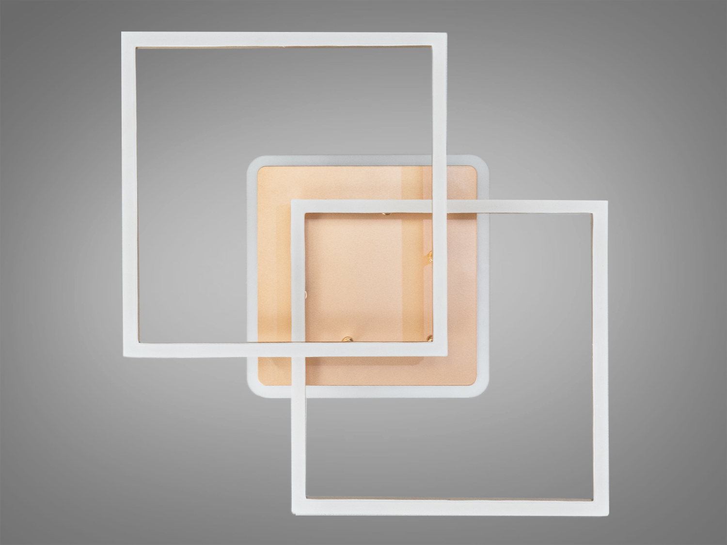 Настінний світильник з двома квадратними рамами, виконаними у білому кольорі. Призначений для сучасних інтер’єрів.