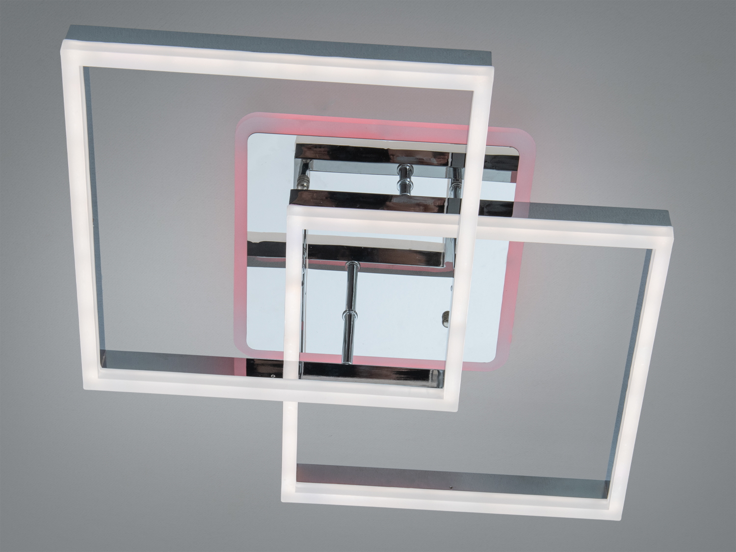 Світильник з двома квадратними рамами та червоним підсвічуванням. Використовується для сучасного інтер’єру.