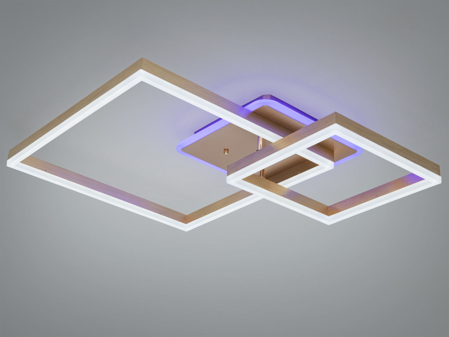 Стельовий світильник з двома квадратними рамками, оснащений дистанційним управлінням, підходить для сучасного інтер′єру.