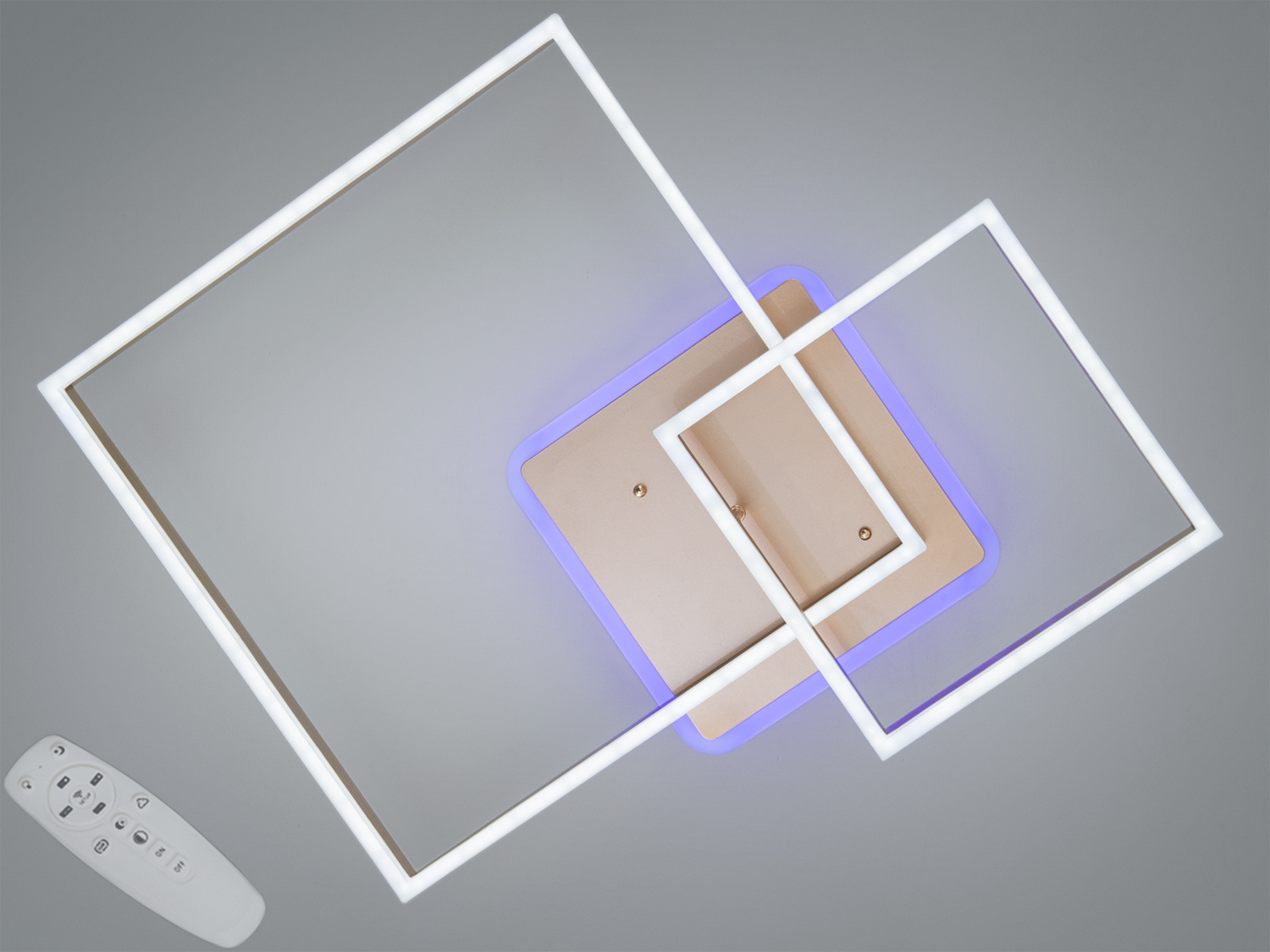 Стельовий світильник з теплим світлом, дві квадратні рамки з металевою основою, ідеально підходить для затишного освітлення.