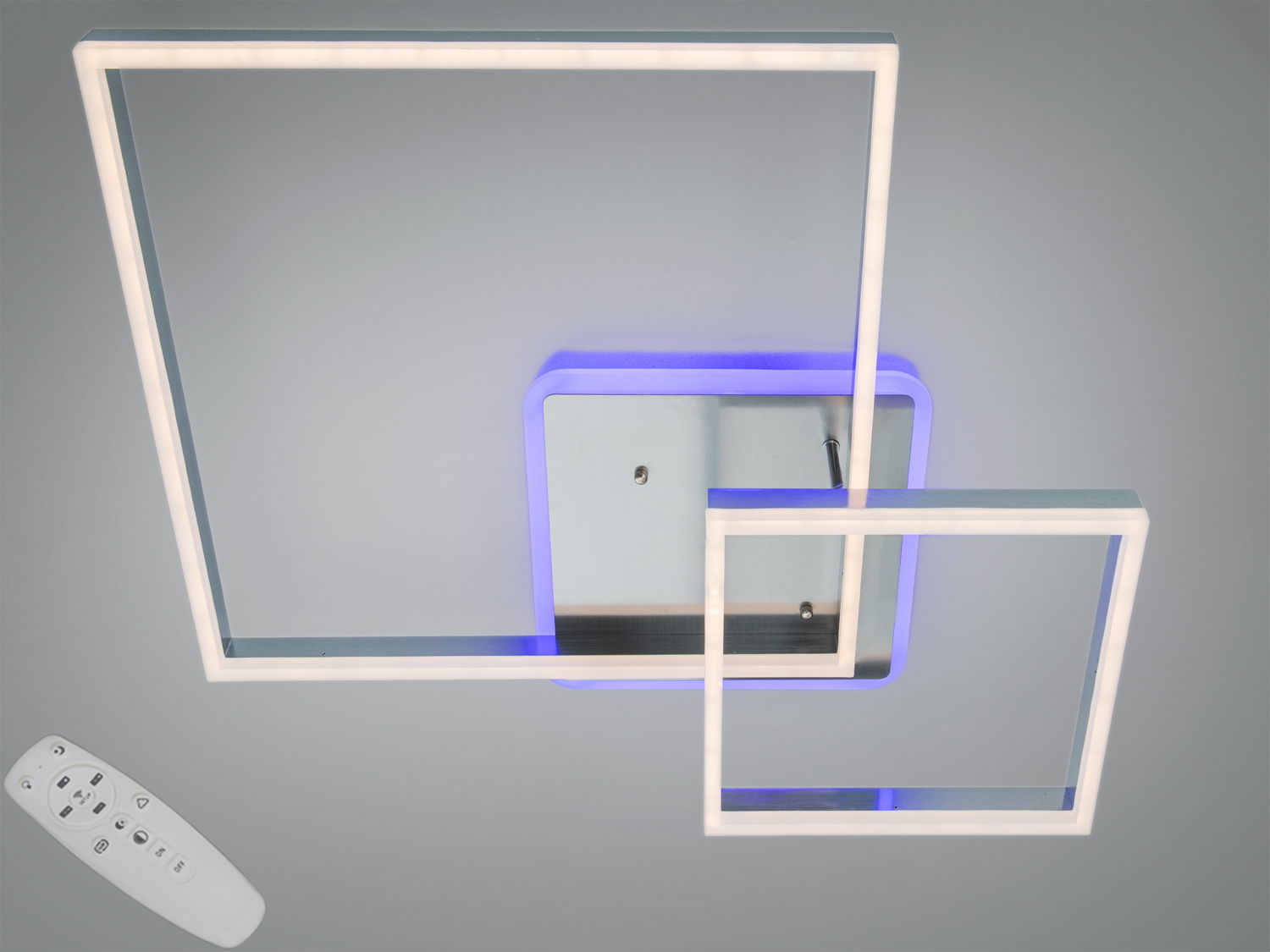 Світильник з синім підсвічуванням, квадратна форма, дистанційне керування, для стельового монтажу.