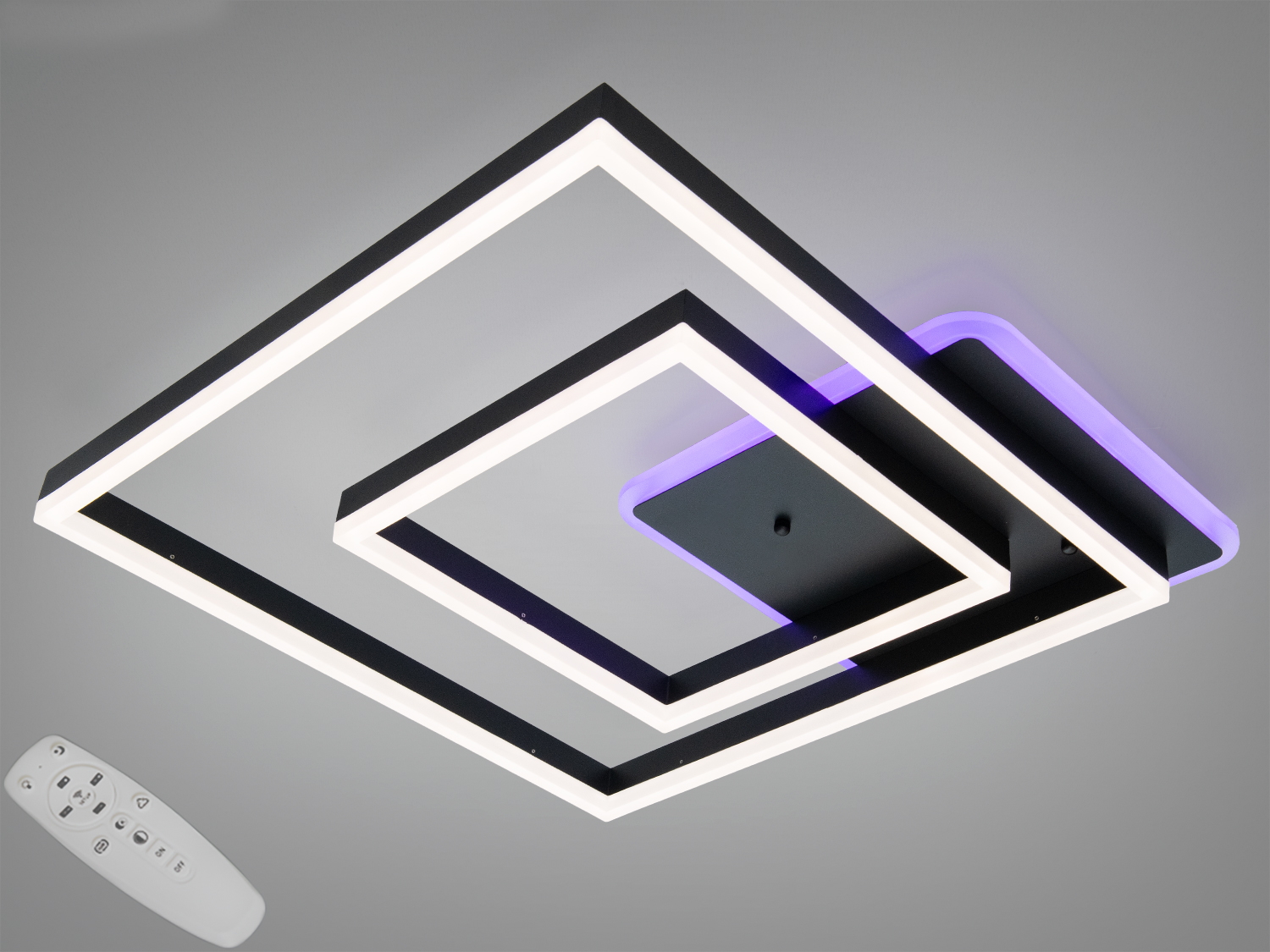Стельовий світильник із квадратними акриловими LED-елементами, чорний корпус, дистанційне керування, підходить для сучасних інтер′єрів.