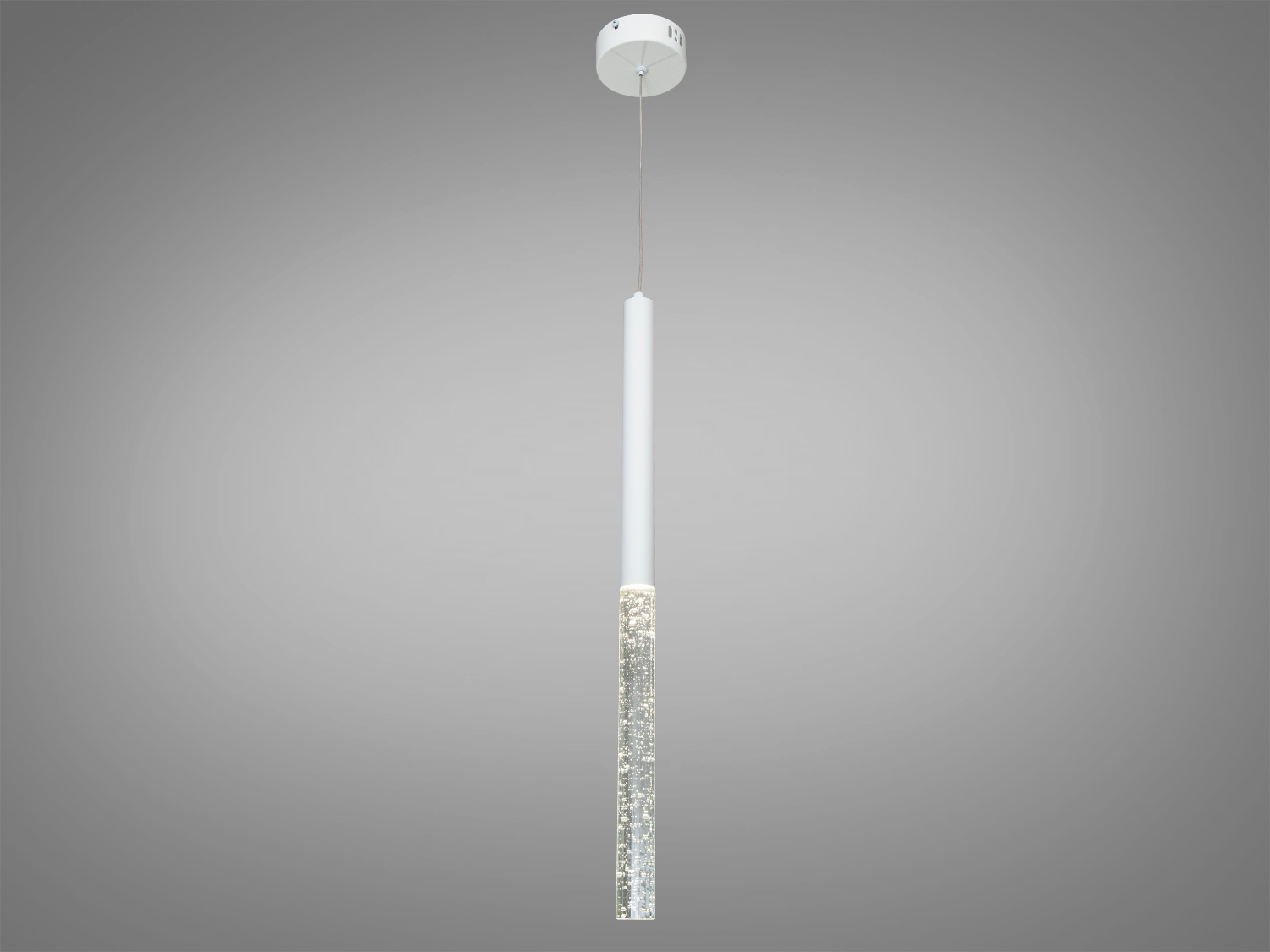 Одинарний підвіс світить нейтральним кольором світіння та виглядає строго та сучасно.