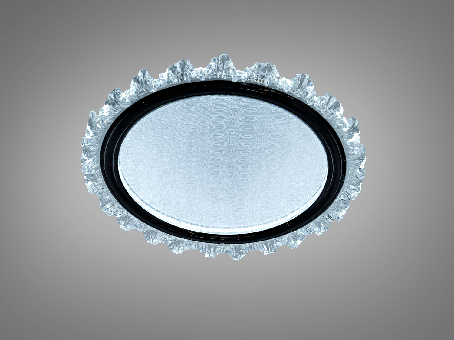 Круглий світильник з прозорим акриловим обрамленням, що нагадує кригу. Використовується для стельового монтажу, підходить для сучасного інтер′єру.