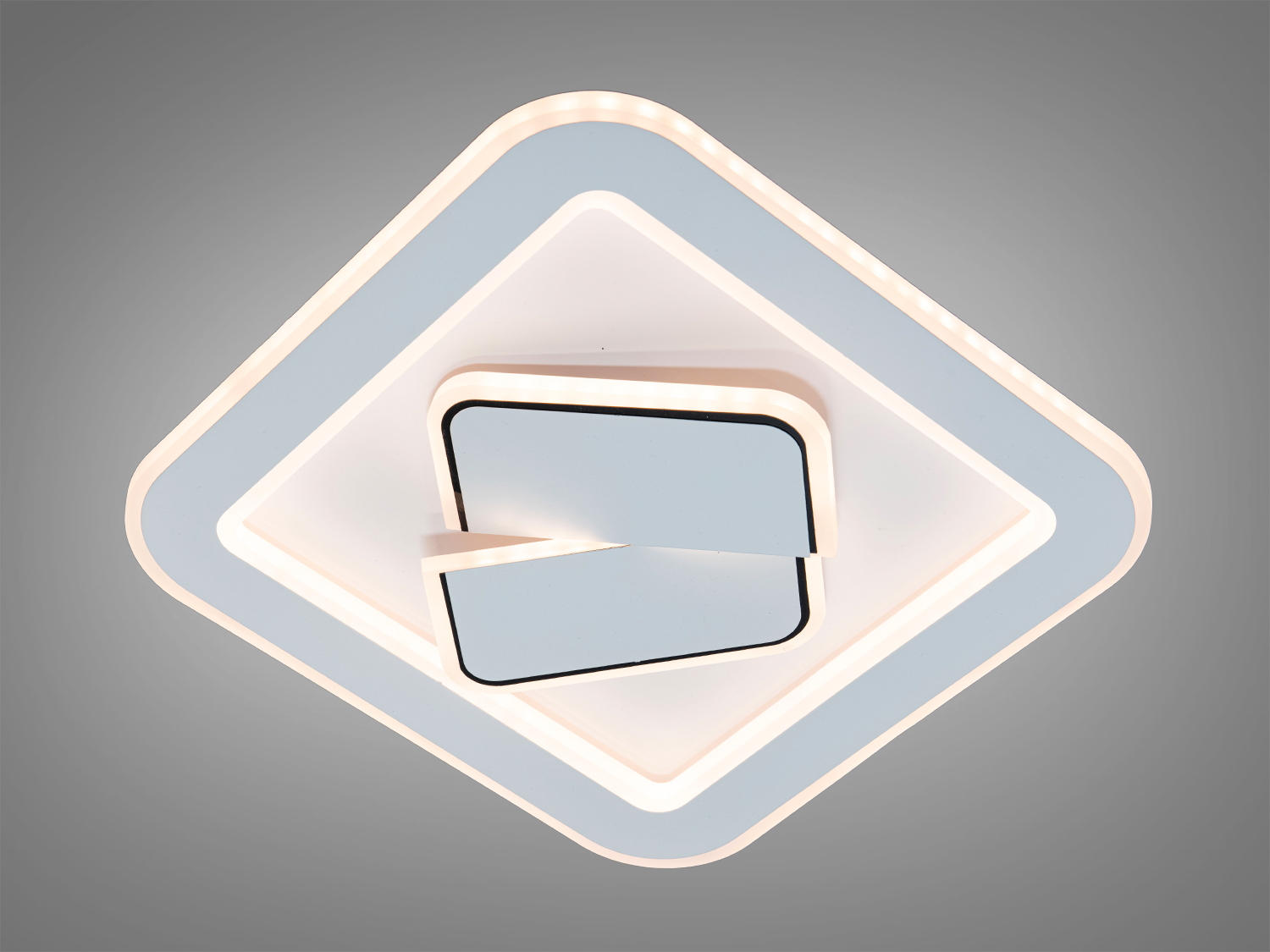 Квадратний світильник з теплим білим світлом, підходить для вітальні. Має стильний дизайн з плавними лініями, що додає затишку приміщенню.