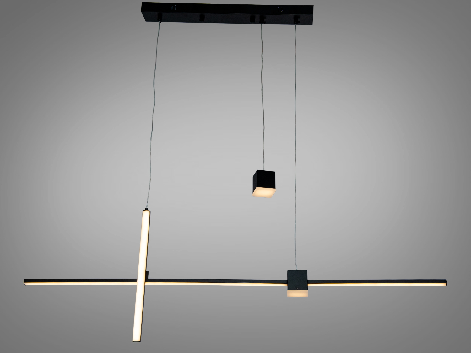 Підвісний світильник з теплим світлом, чорний металевий корпус, підходить для вітальні, регульована висота підвіски.