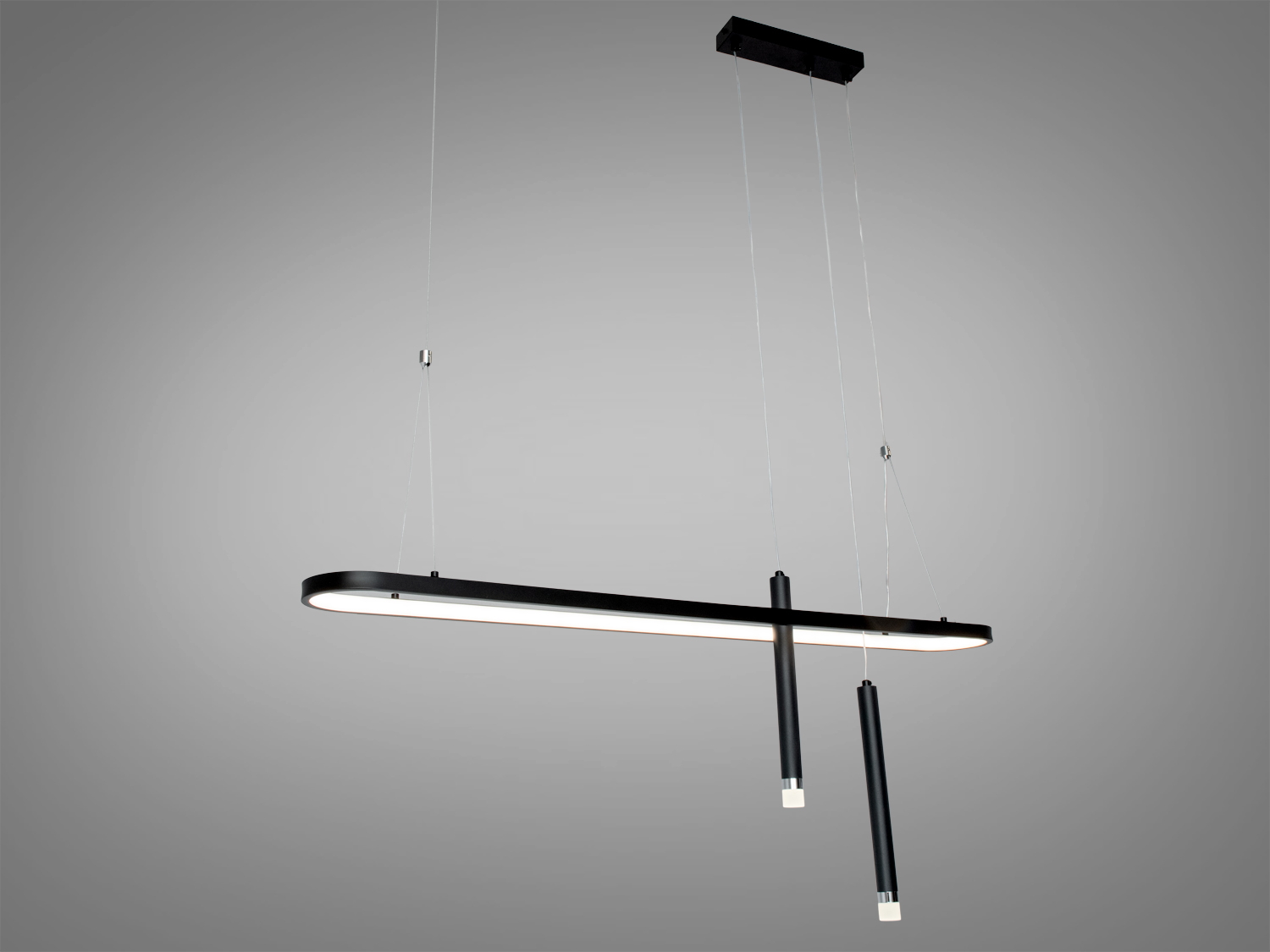 Підвісний LED світильник 5221B чорного кольору з овальною формою і двома вертикальними трубками для сучасних інтер’єрів.