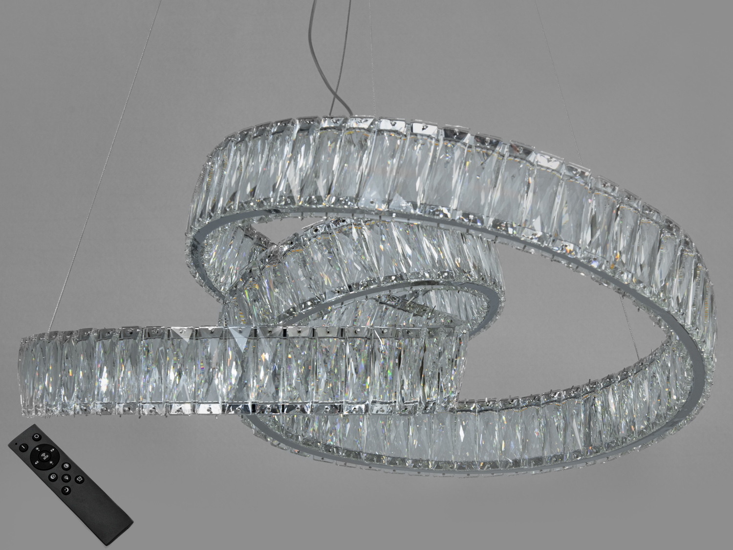 Преміальна кришталева лед люстра для холу, колір хром, 80W на 22м2