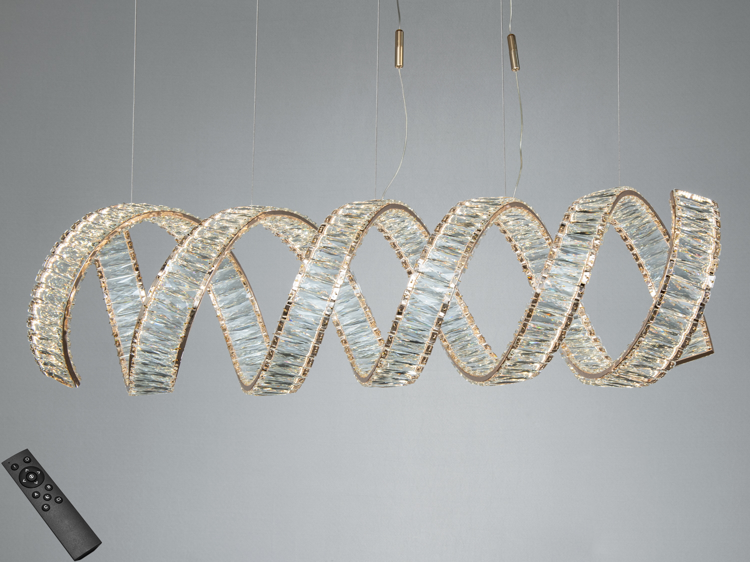 Світлодіодна люстра LED Подвіс 533-1200SG золото спіральний дизайн кристали