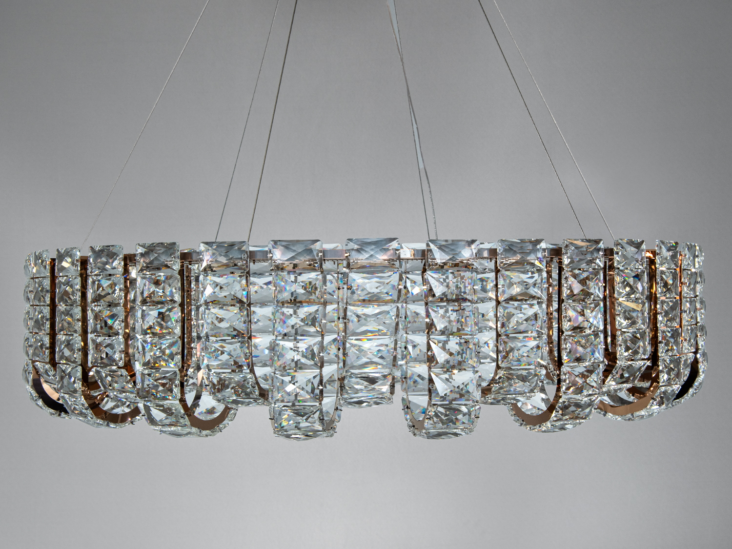 Підвісна люстра LED 559-800G-LS кришталева золото 83 Вт з пультом