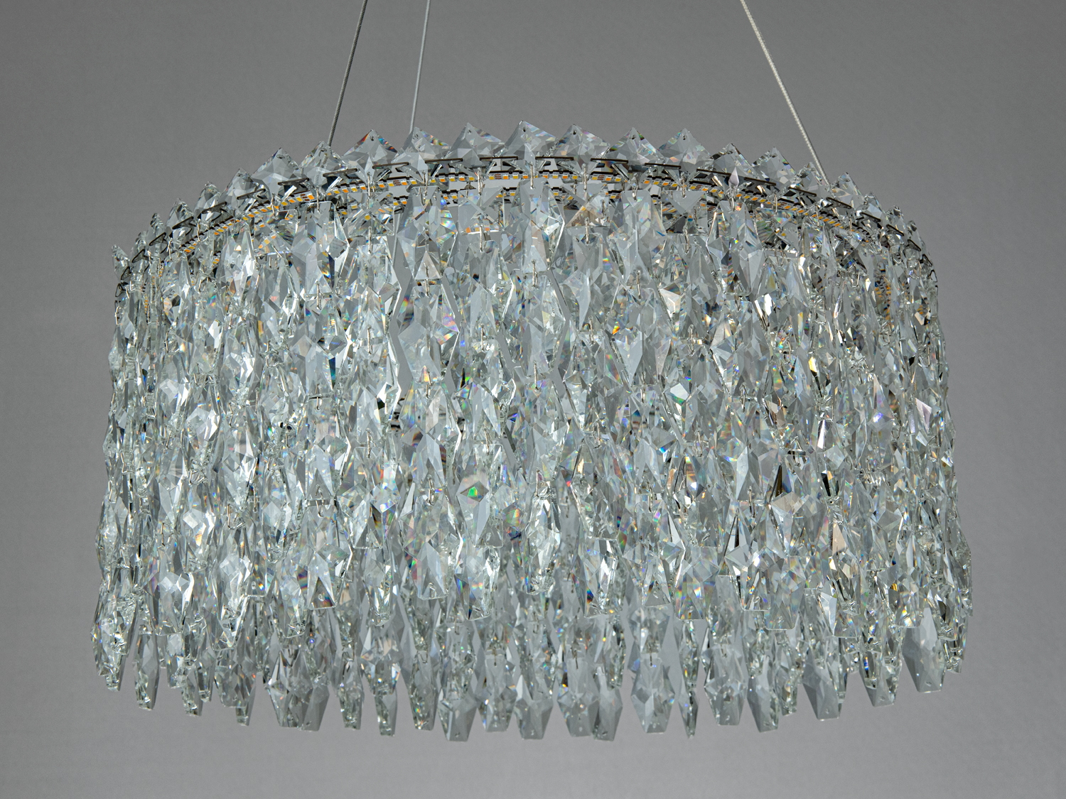 LED підвісна люстра 66 Вт хром кришталь три кільця освітлення до 11 м2