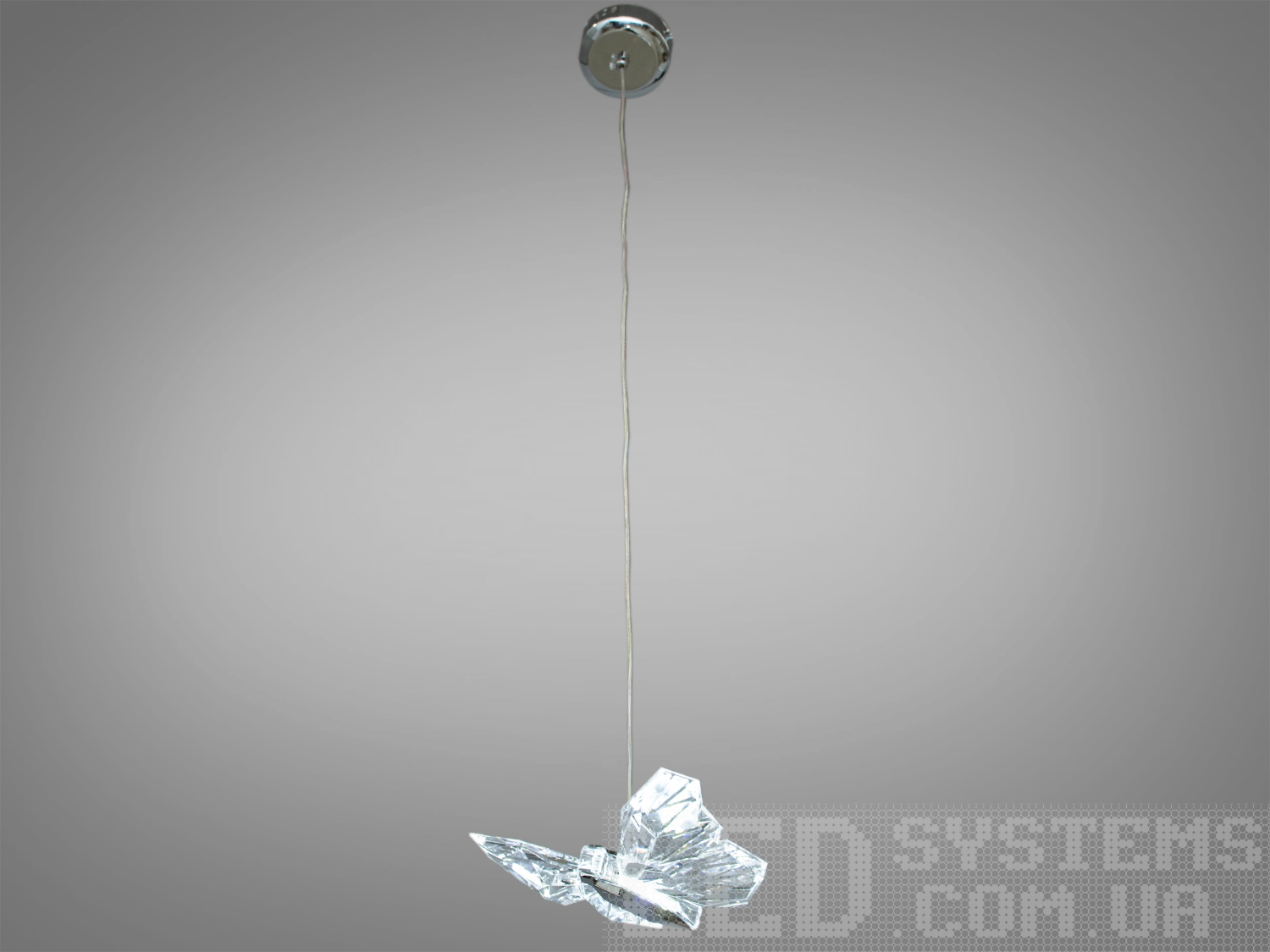 Кришталевий підвісний світильник у формі метелика з тонким дротом для монтажу.
