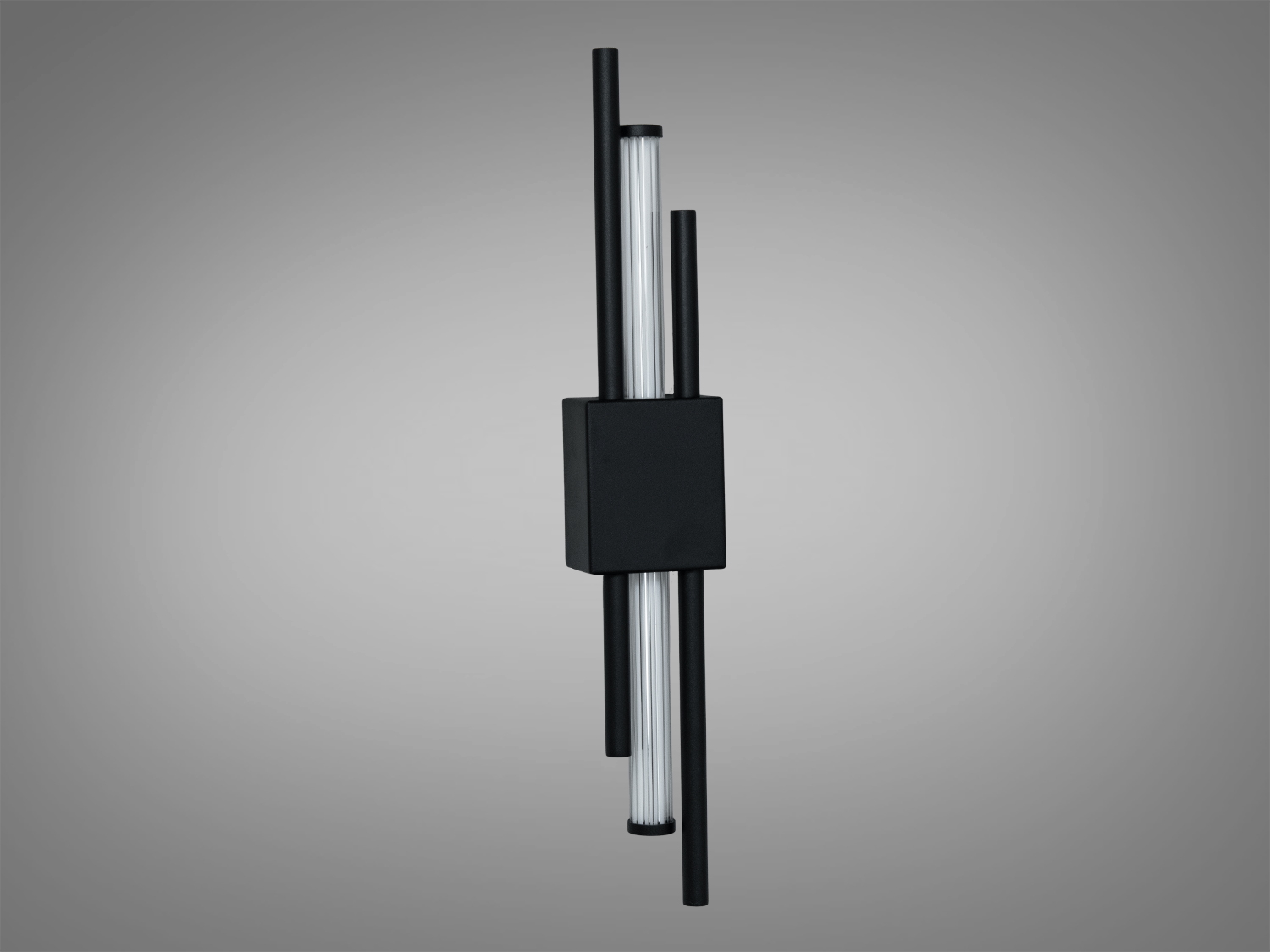 Світильник з вертикальними трубками, чорний матовий корпус, акцентне освітлення, ідеальний для мінімалістичного дизайну.