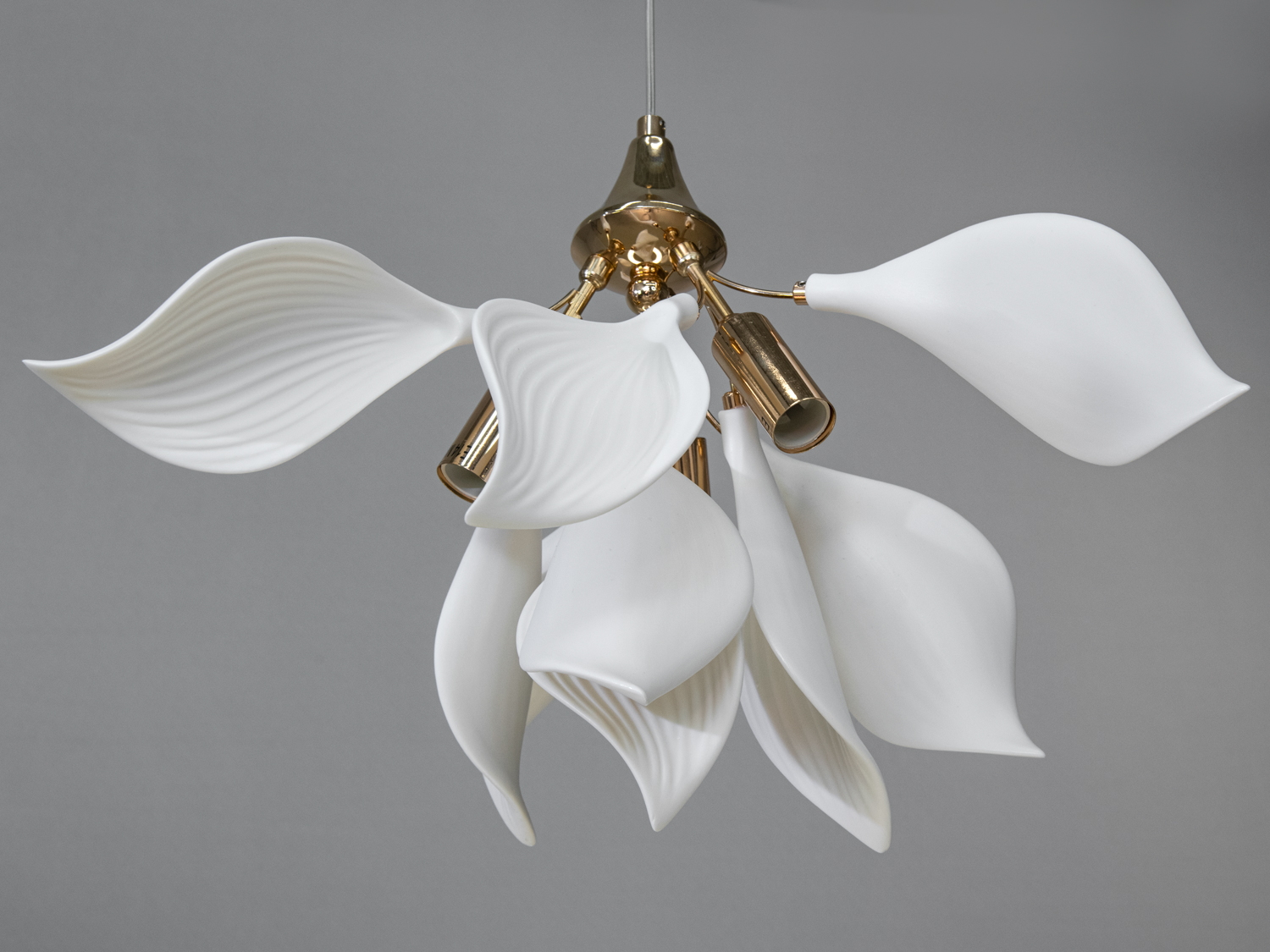 Підвісна керамічна люстра для зали, золото, на 3 лампи