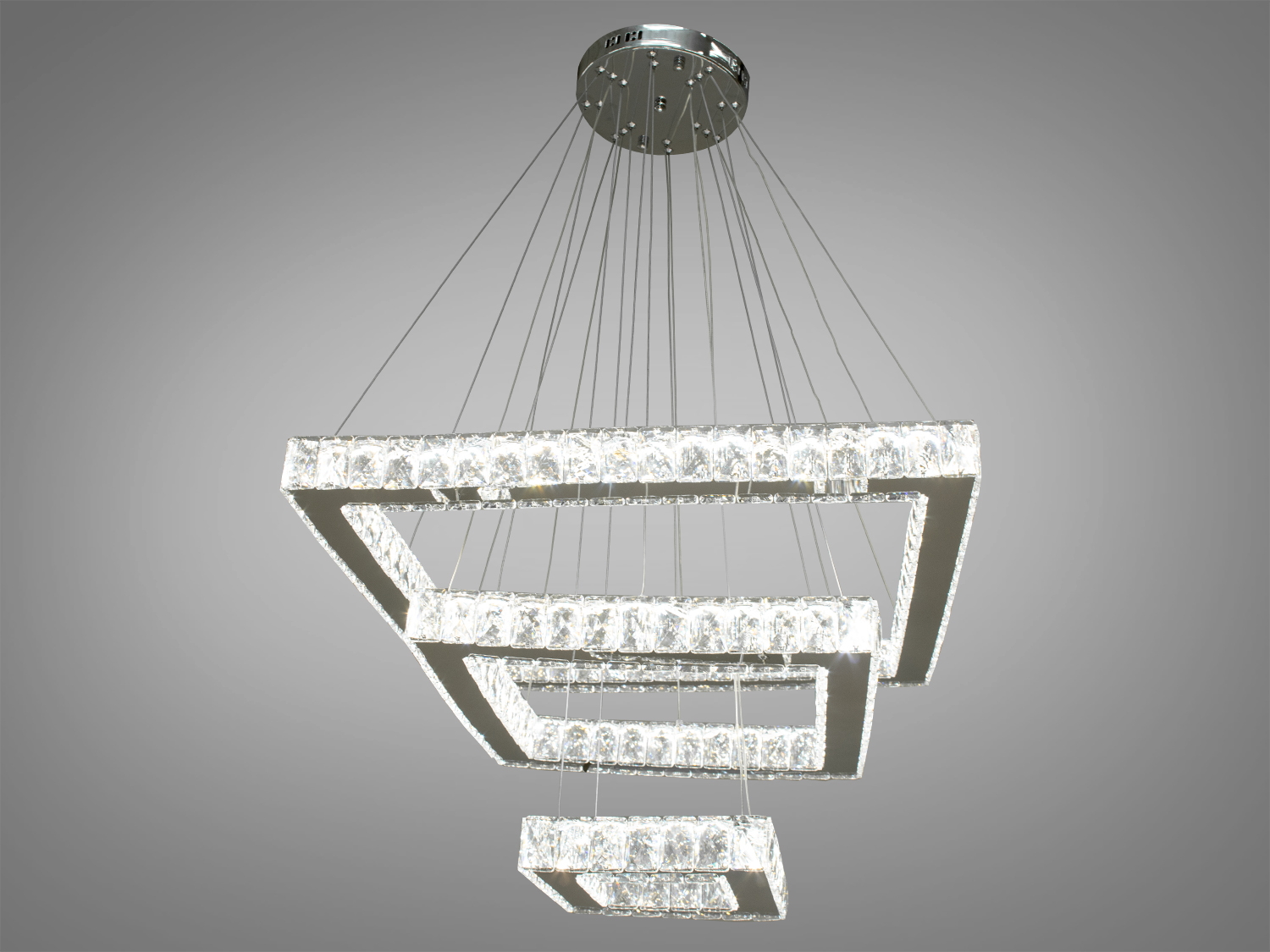 Вишукана кришталева LED люстра для сходового холу, колір хром, 120W на 17м2