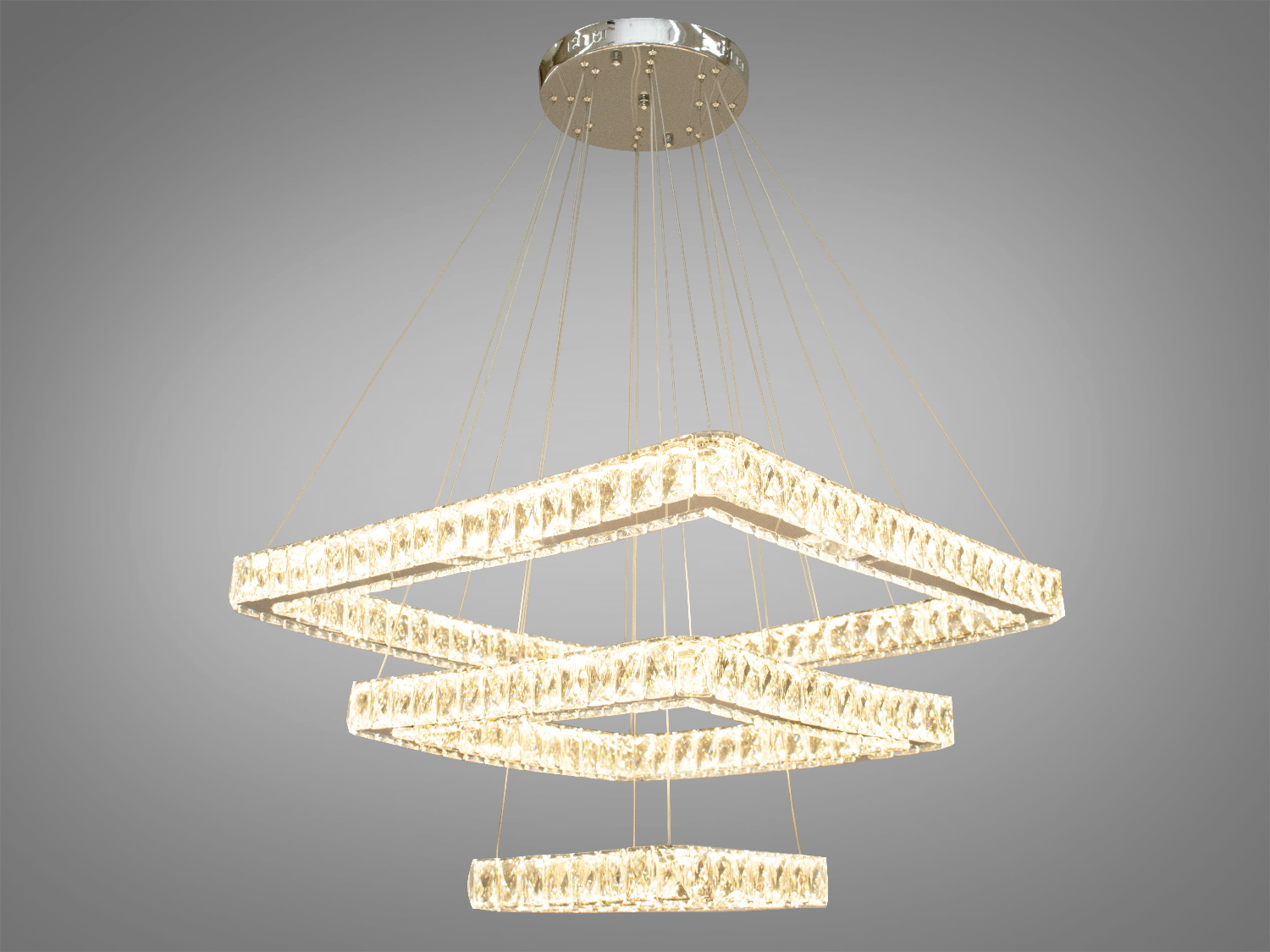 Вишукана кришталева LED люстра для сходового холу, колір хром, 120W на 17м2