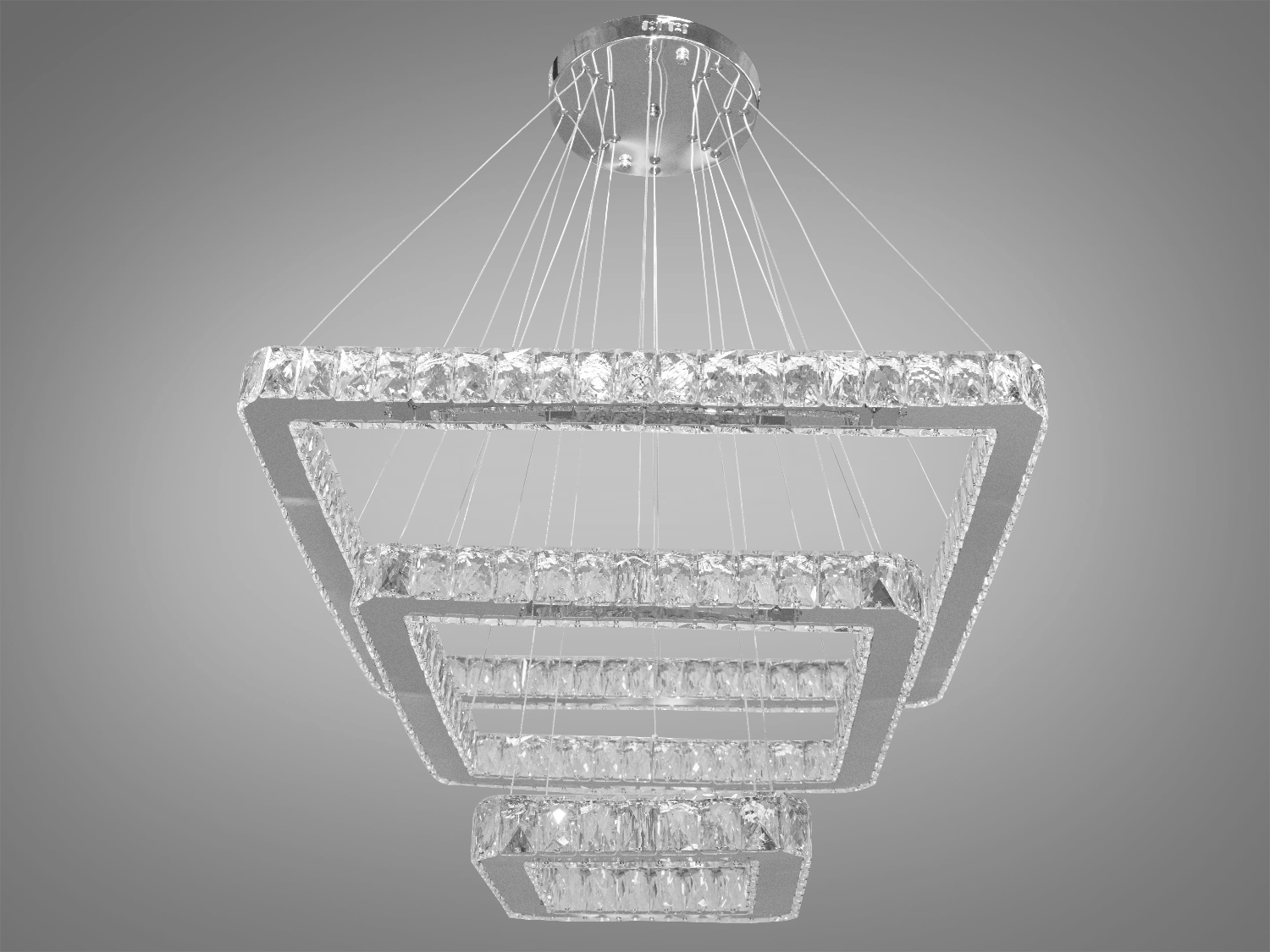 Вишукана кришталева LED люстра для сходового холу, колір хром, 120W на 17м2