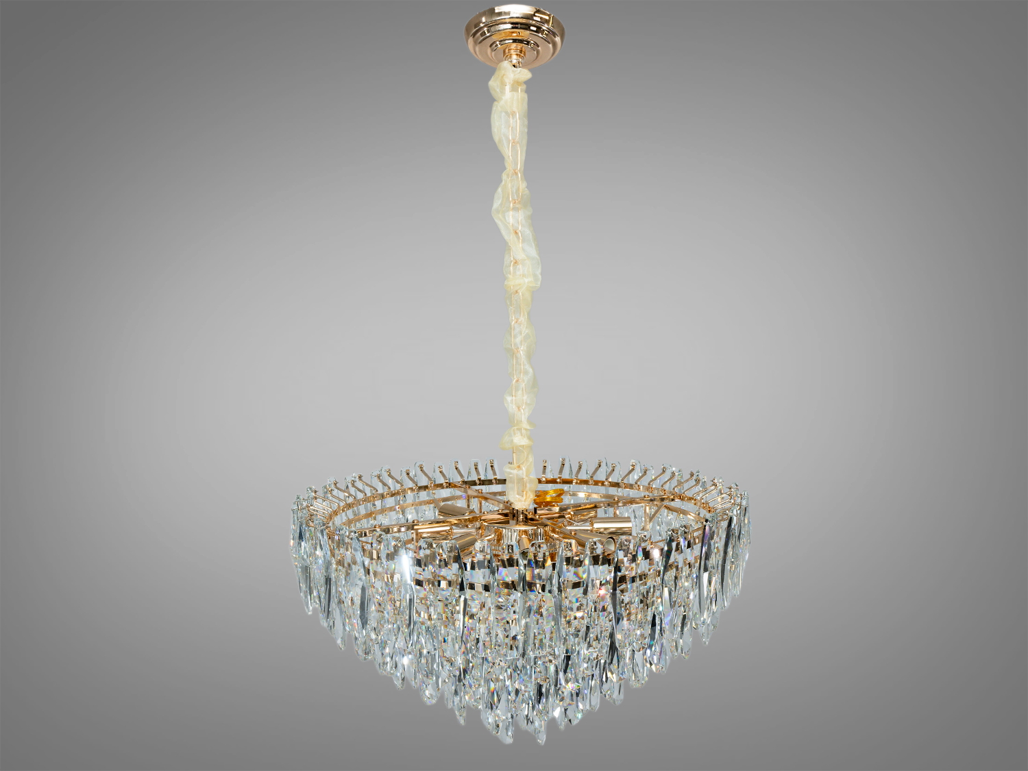 Підвісна кришталева люстра Diasha 50 см, золото, 10xE14. Для освітлення до ~20 м², металевий каркас, кришталь, монтажна планка, регульована висота, керування вимикачем.