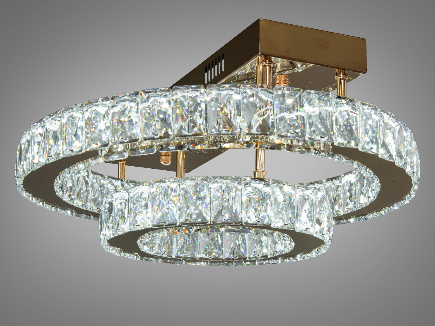 Гармонійна кришталева LED люстра для зали, колір золото, 40W на 6м2