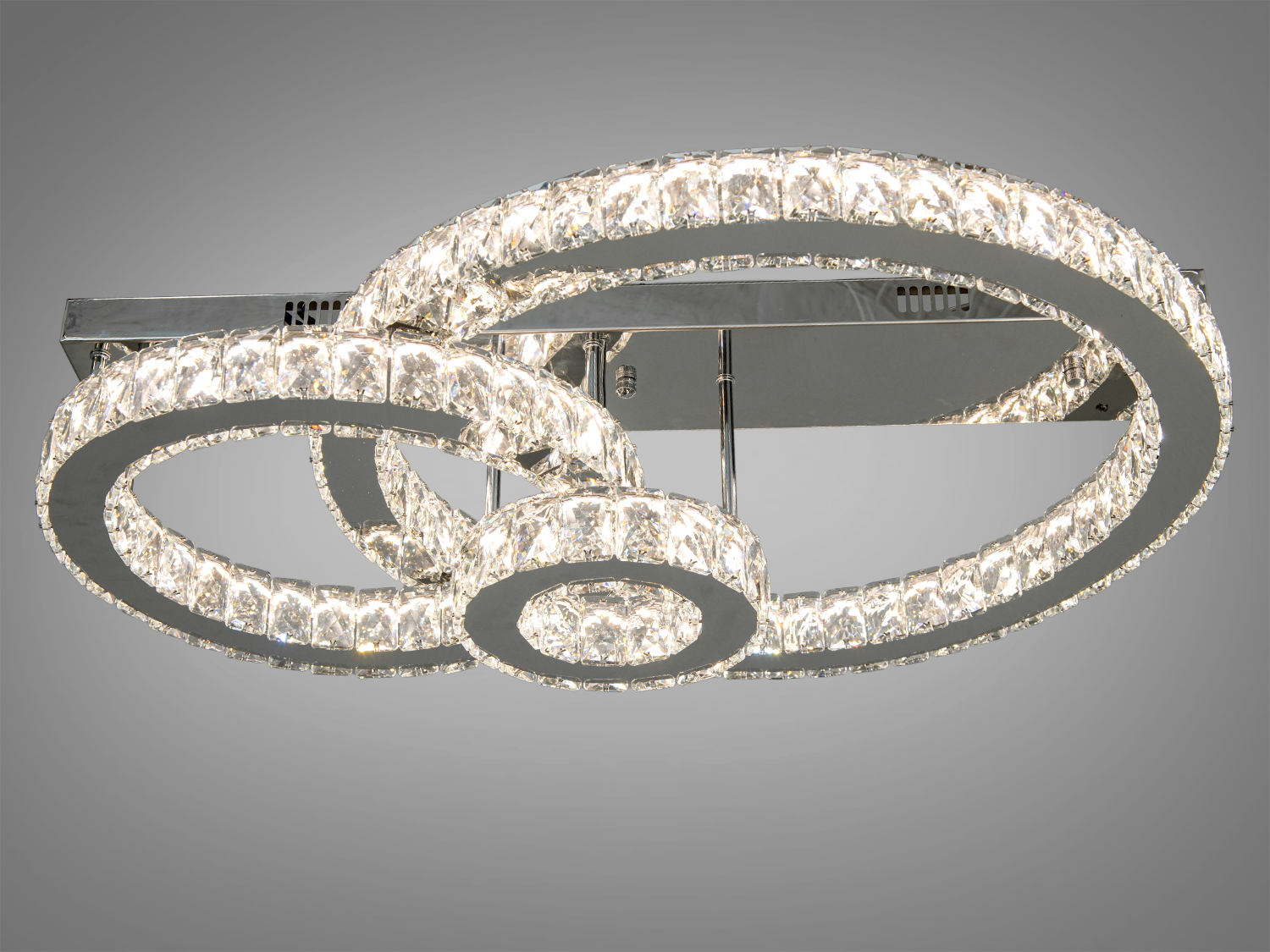 Кришталева LED-люстра у вітальню з пультом, колір хром, 75W на 11м2