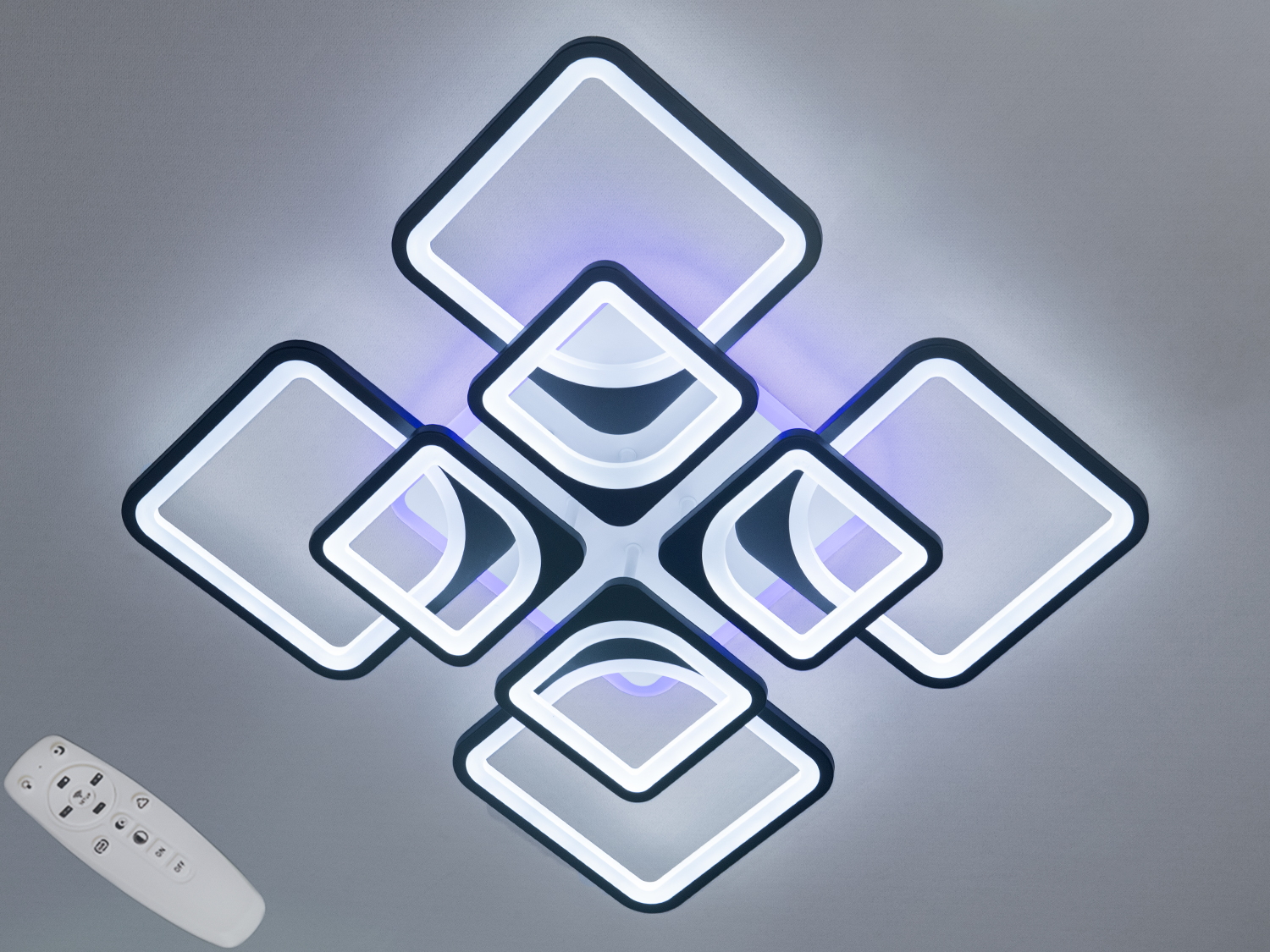 Світильник з пультом дистанційного керування, квадратні форми, синє та біле підсвічування, підходить для спальні.