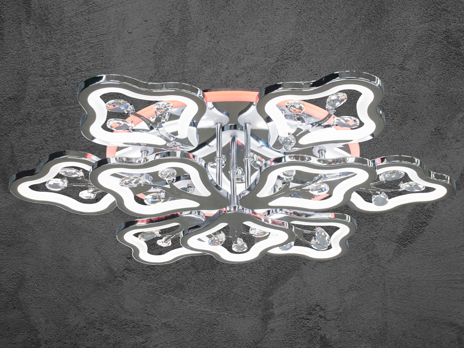 Нарядна лед-люстра у вітальню з LED підсвічуванням, колір хром, 150W на 21м2