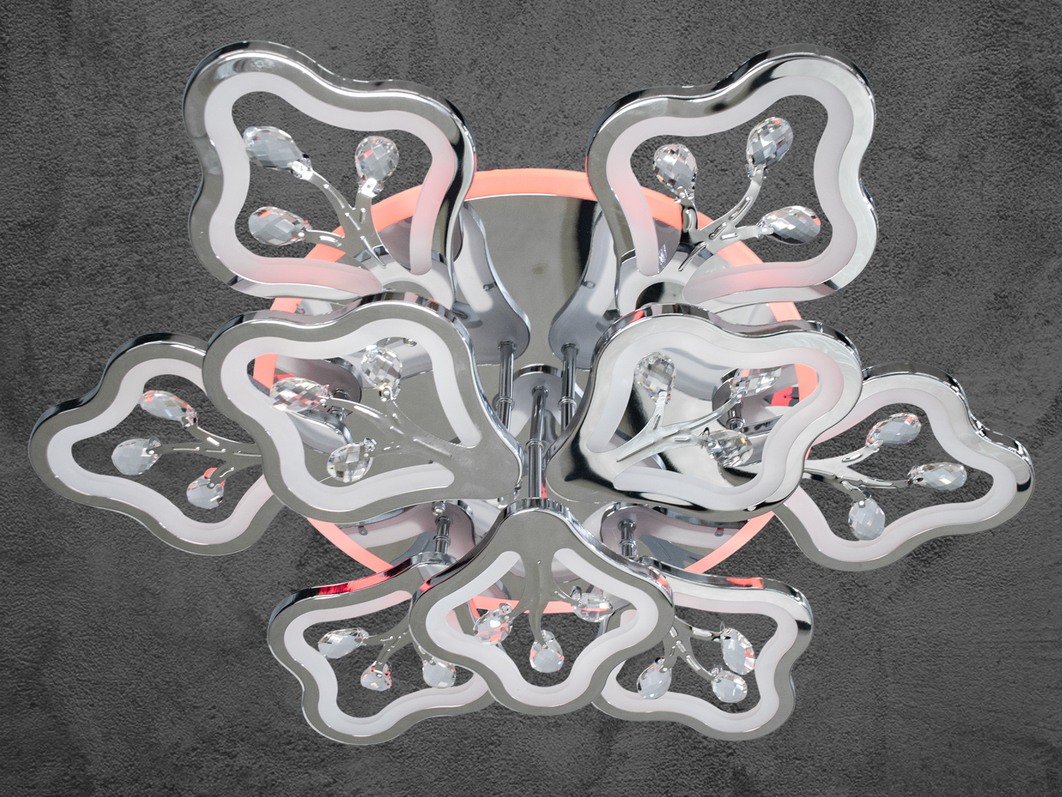 Нарядна лед-люстра у вітальню з LED підсвічуванням, колір хром, 150W на 21м2