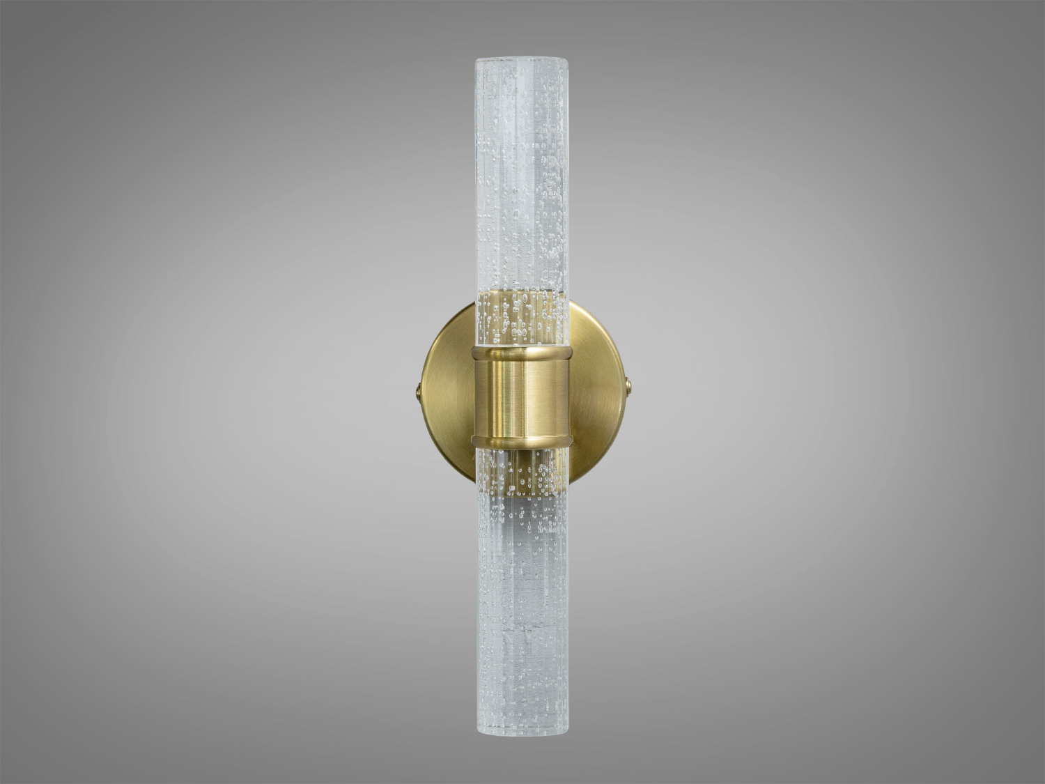 Вертикальний світильник з прозорого скла з бульбашками, що підходить для сучасних інтер’єрів. Металеве кріплення забезпечує надійність.