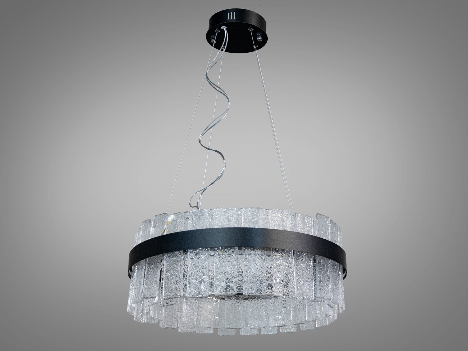 Підвісна люстра Diasha 817-500PB-LS з чорним металевим ободом та кришталевими елементами для сучасного інтер′єру.