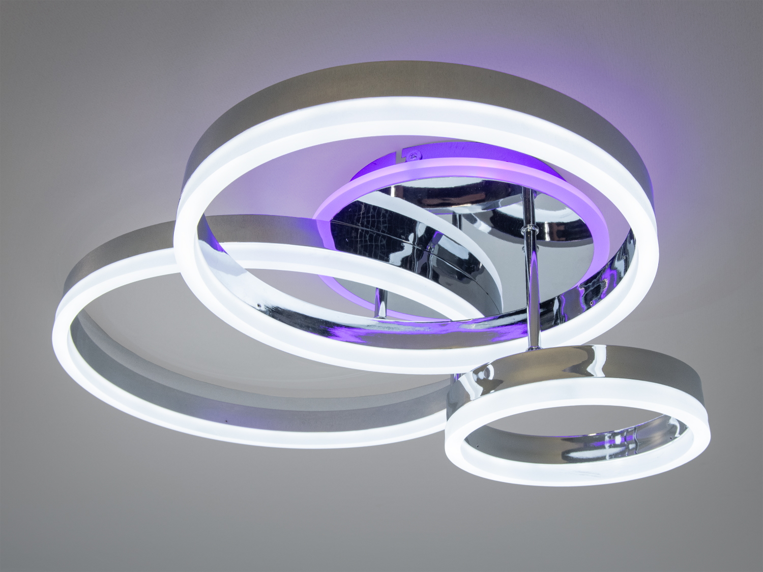 Світлодіодна люстра 8174-3HR-LS хром три кільця пульт