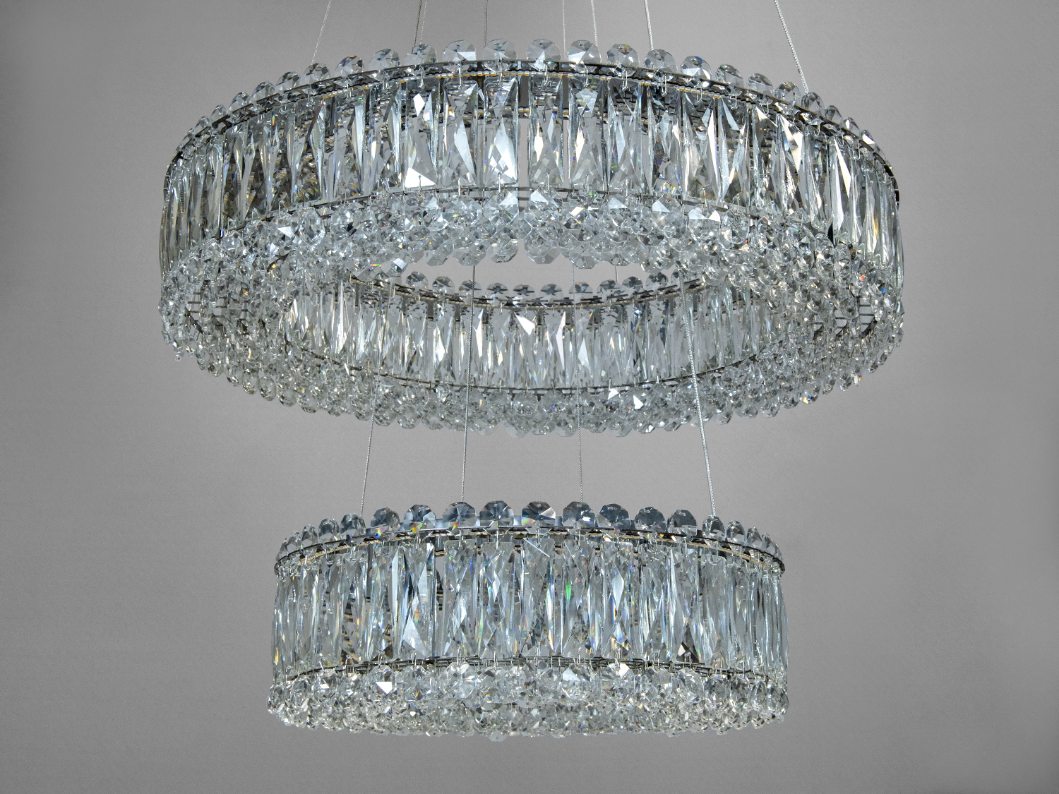 Двоярусна люстра 8693-600+400CH-LS хром кришталеві підвіски