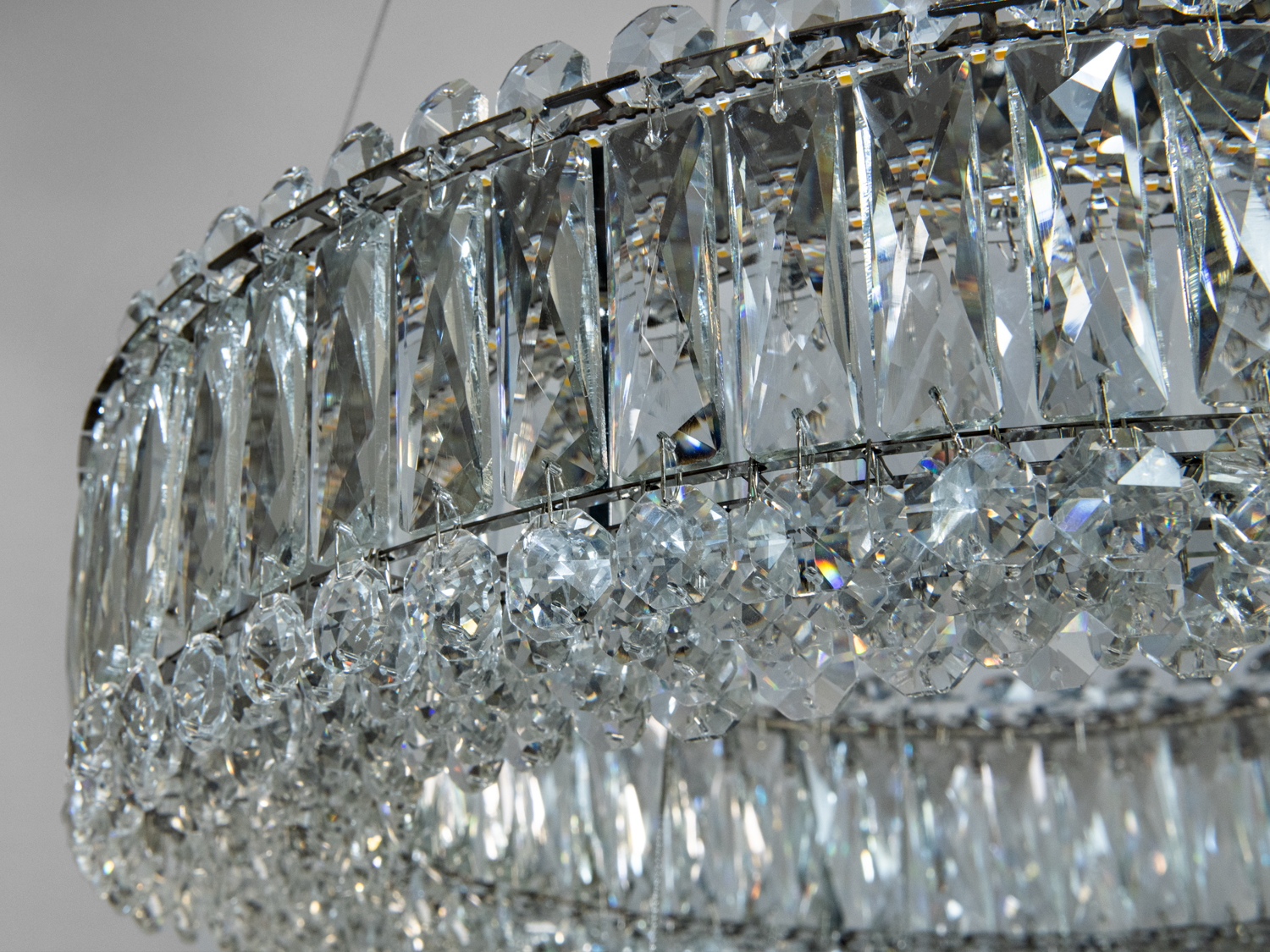 Двоярусна люстра 8693-600+400CH-LS хром кришталеві підвіски