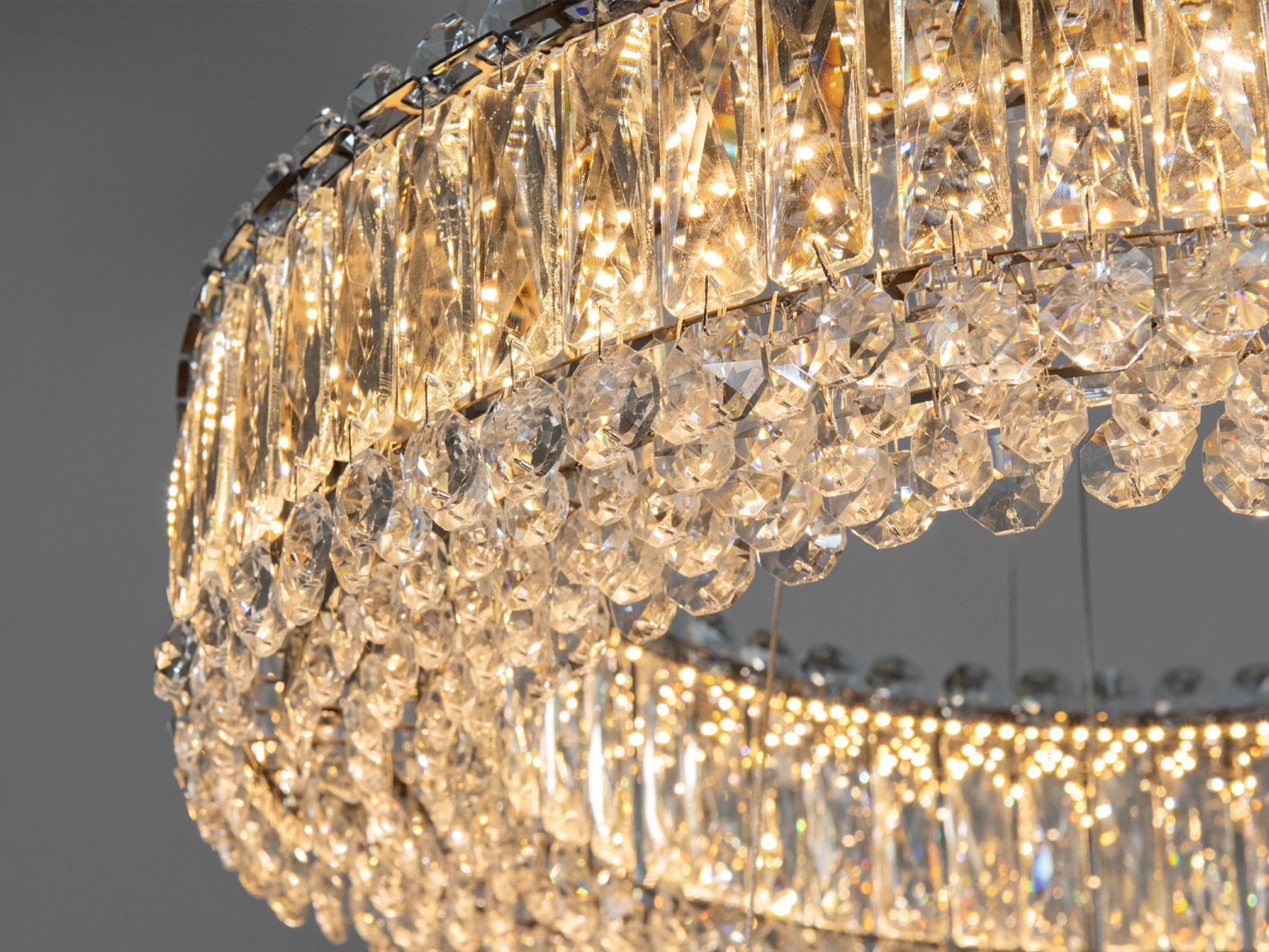 Двоярусна люстра 8693-600+400CH-LS хром кришталеві підвіски