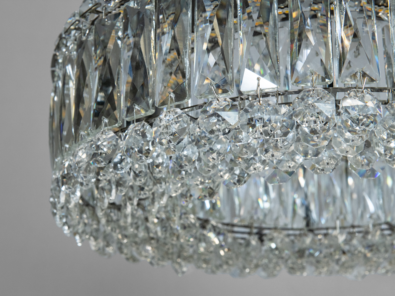 Двоярусна люстра 8693-600+400CH-LS хром кришталеві підвіски