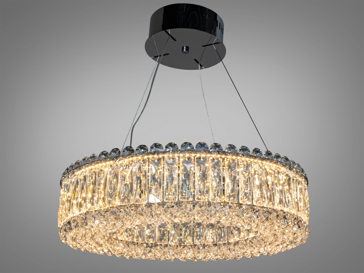 Кришталева люстра підвіс 8693-500CH в хромі з LED освітленням 55Вт. Ідеальна для вітальні, кухні або спальні.