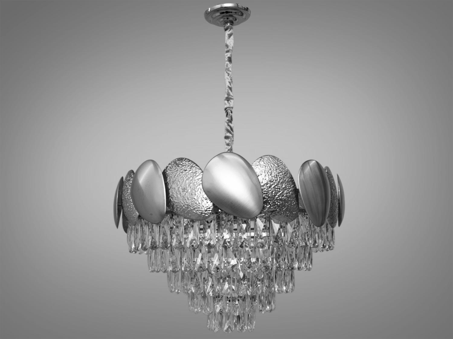 Сучасна кришталева люстра у вітальню, колір хром, на 11 ламп