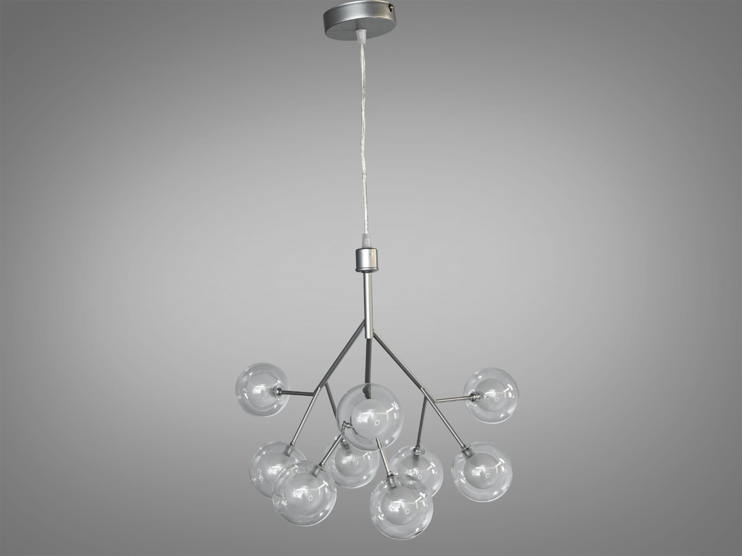 Стельова люстра з гнучким підвісом та скляними кулями, що надає інтер’єру сучасного вигляду. Ідеально для вітальні або кухні.