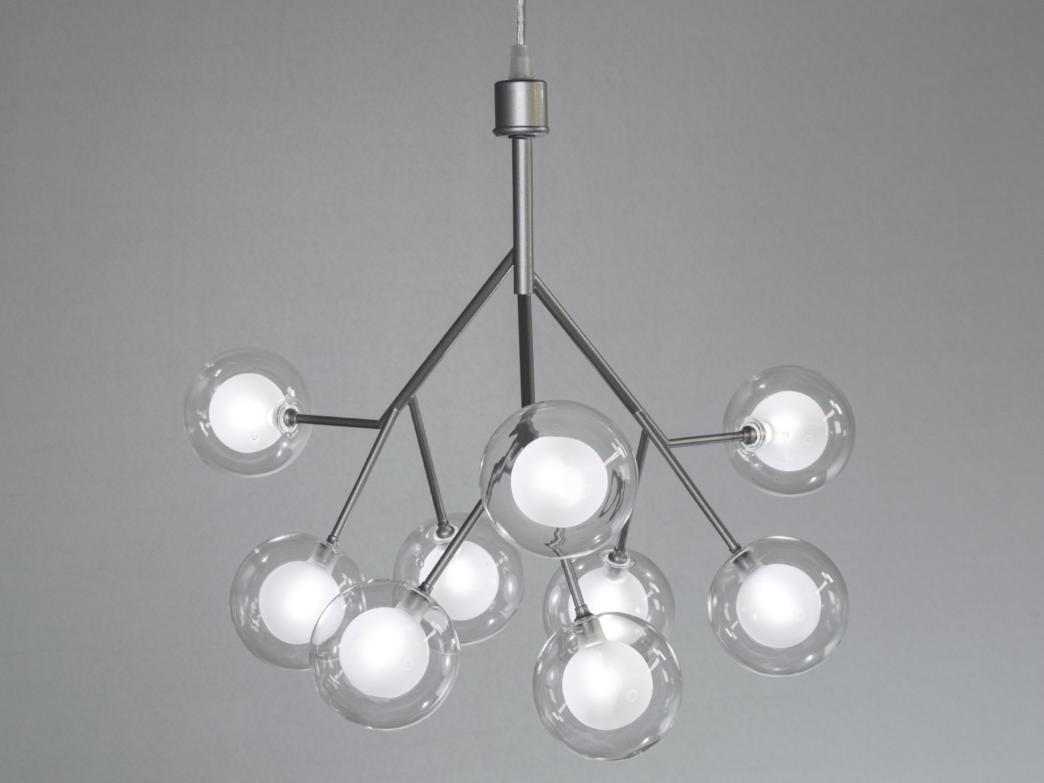 Підвісна люстра Світлячок Diasha хром сатин 9 ламп скляні плафони