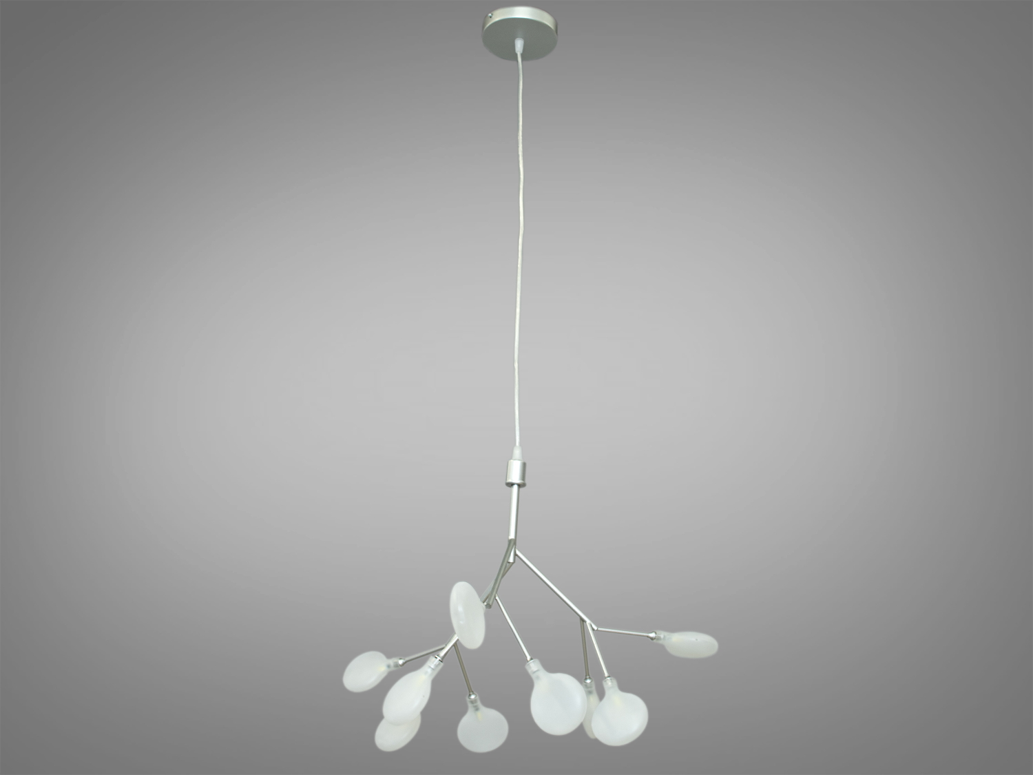 Підвісна люстра Світлячок 887-9ASL у сатиновому хромі з 9 лампами створює м′яке розсіяне світло для сучасних інтер′єрів лофт і модерн.