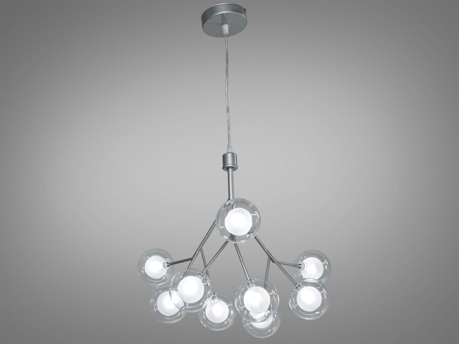 Підвісна люстра Diasha Світлячок 9 ламп у покритті хром сатин із скляними плафонами для рівномірного розсіювання світла у сучасних інтер′єрах.