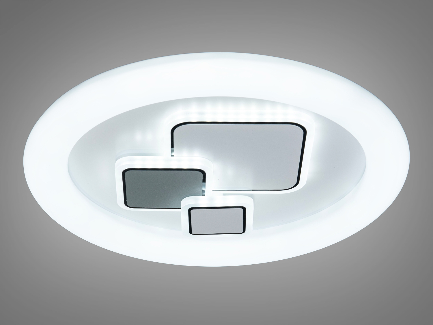 Світильник круглої форми з LED підсвіткою, квадратні елементи всередині. Підходить для сучасних інтер’єрів.