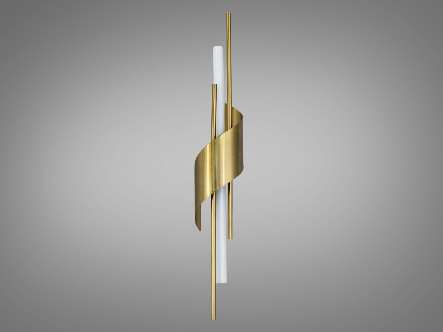 Вертикальний світильник із золотистого металу, оснащений декоративною стрічкою, ідеальний для настінного монтажу в сучасних інтер′єрах.
