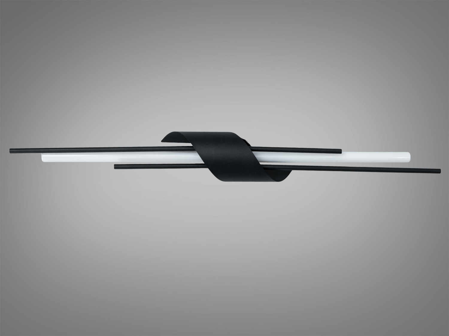 Чорний настінний світильник з асиметричними трубками, що створюють стильний акцент. Підходить для мінімалістичного дизайну.