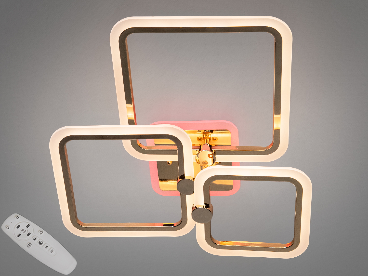 Стельовий світильник з пультом дистанційного керування, що дозволяє змінювати яскравість. Підходить для сучасних житлових приміщень.