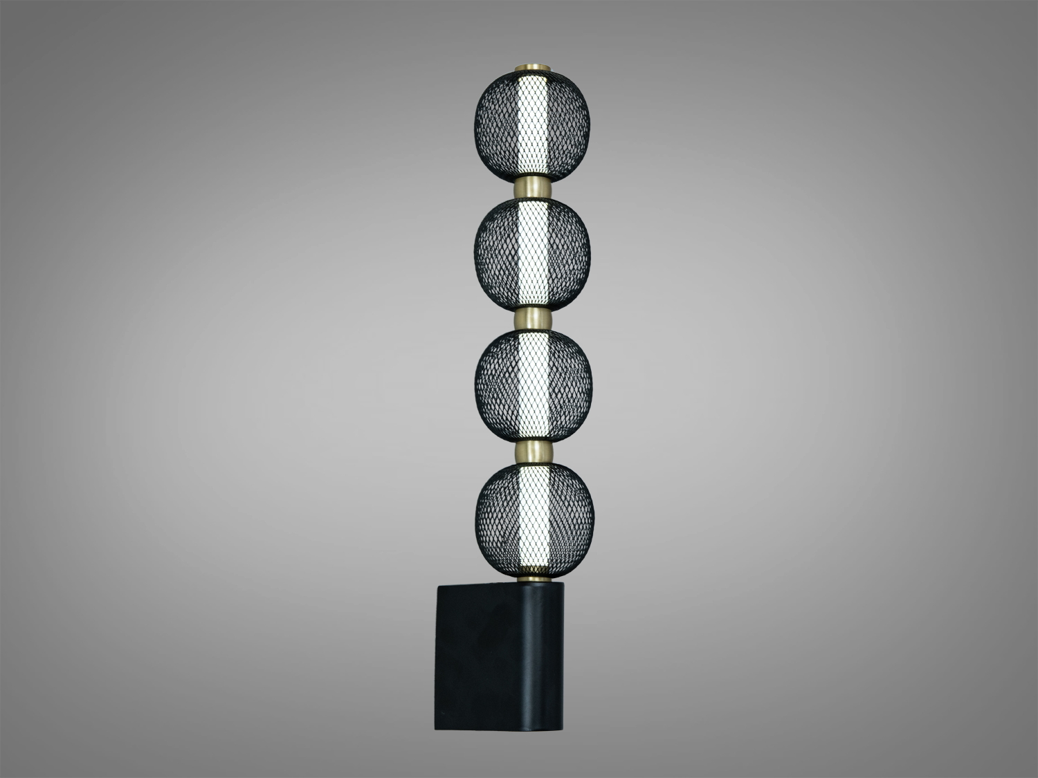 Вертикальний світильник з металевими сітчастими плафонами, що підходить для настінного монтажу. Відмінний вибір для індустріального стилю.