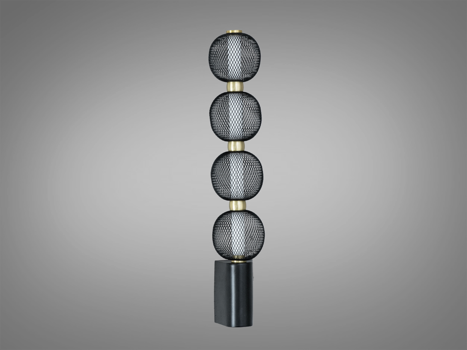 Світильник з чотирма круглими сітчастими плафонами, що забезпечують рівномірне освітлення. Підходить для офісних та житлових приміщень.