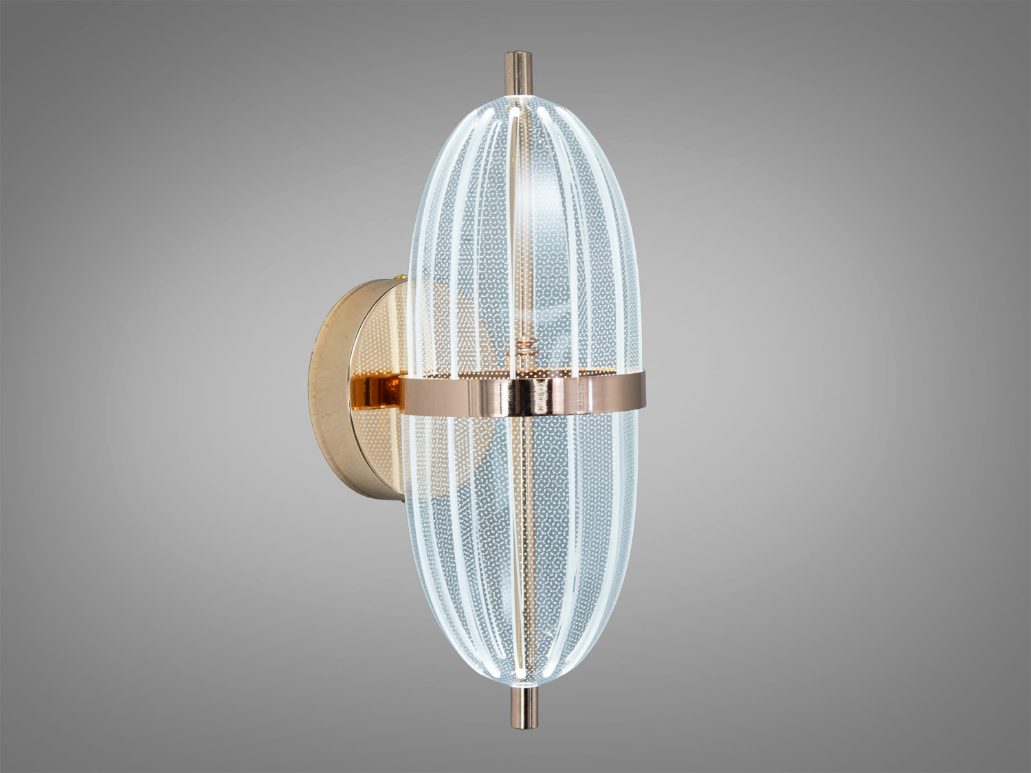 Настінний світильник з прозорим скляним абажуром і теплим білим світлом. Підходить для коридорів та холів.