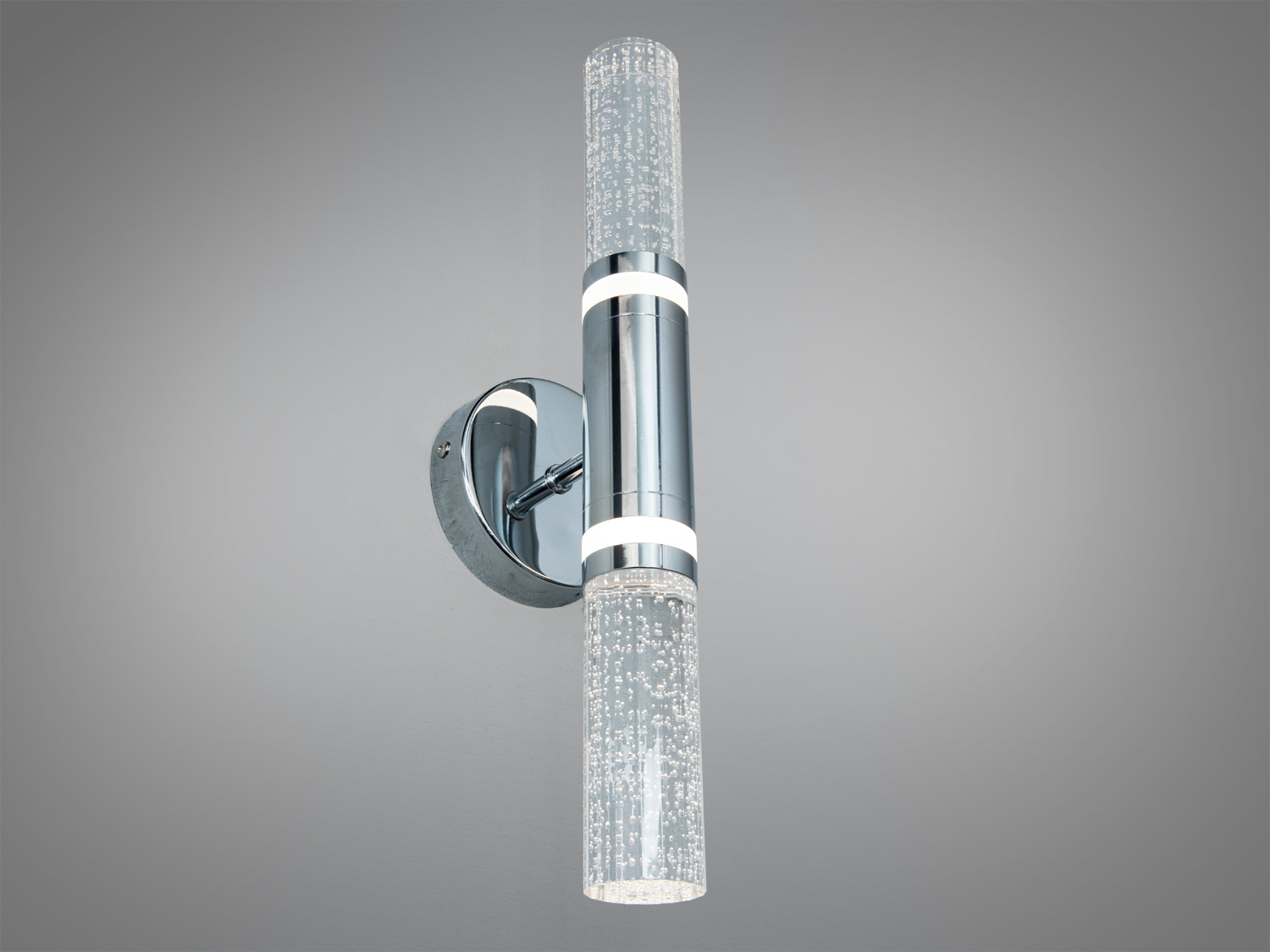 Світильник з циліндричними скляними елементами, металевий монтажний кронштейн, підходить для ванних кімнат.